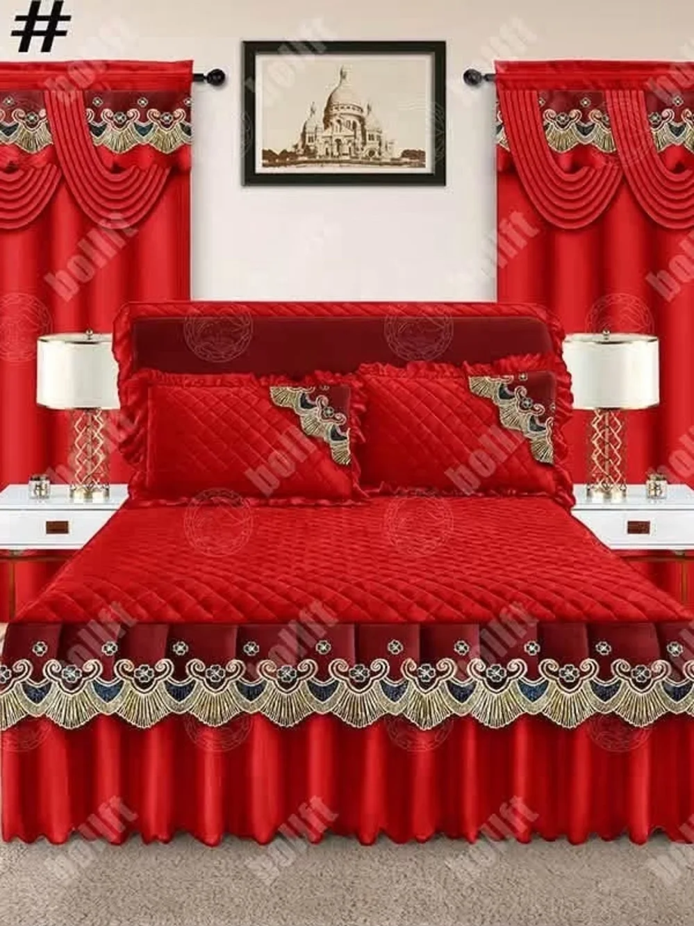 Bedspread 5pc Set with Decorative Embroidered Trim